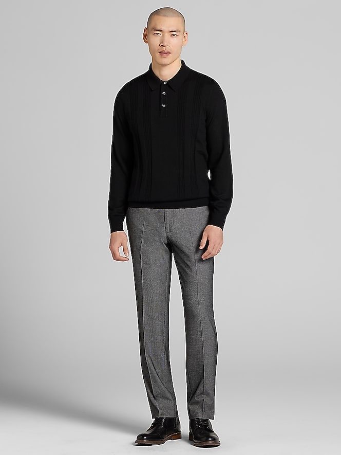 Joseph Abboud Merino Wool Stitch Panel Polo Sweater