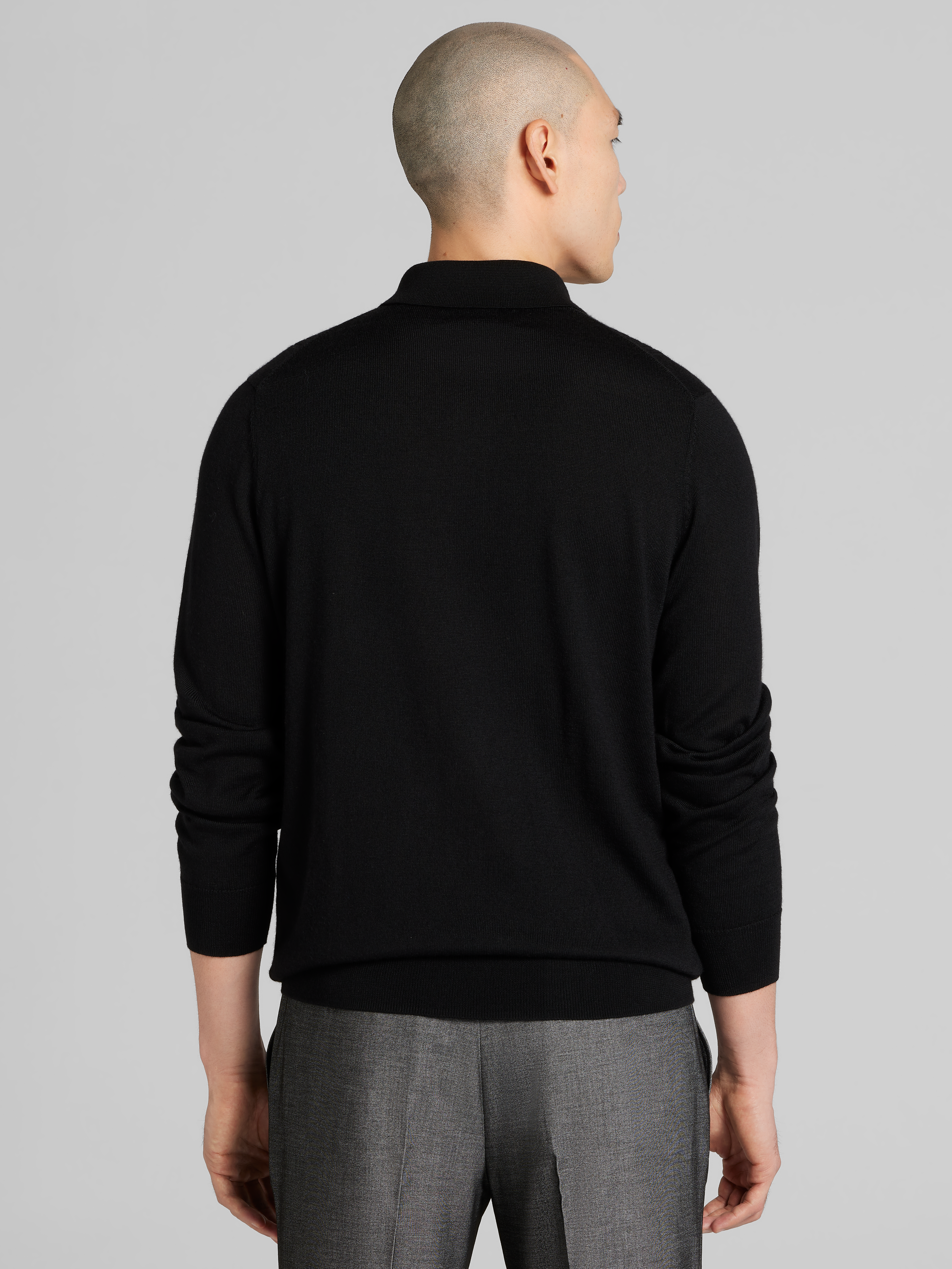 Merino Wool Stitch Panel Polo Sweater