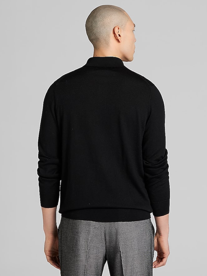 Joseph Abboud Merino Wool Stitch Panel Polo Sweater