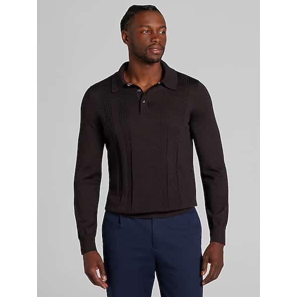 Joseph Abboud Men's Merino Wool Stitch Panel Sweater Mole - Size: Medium TMW6B7G20003
