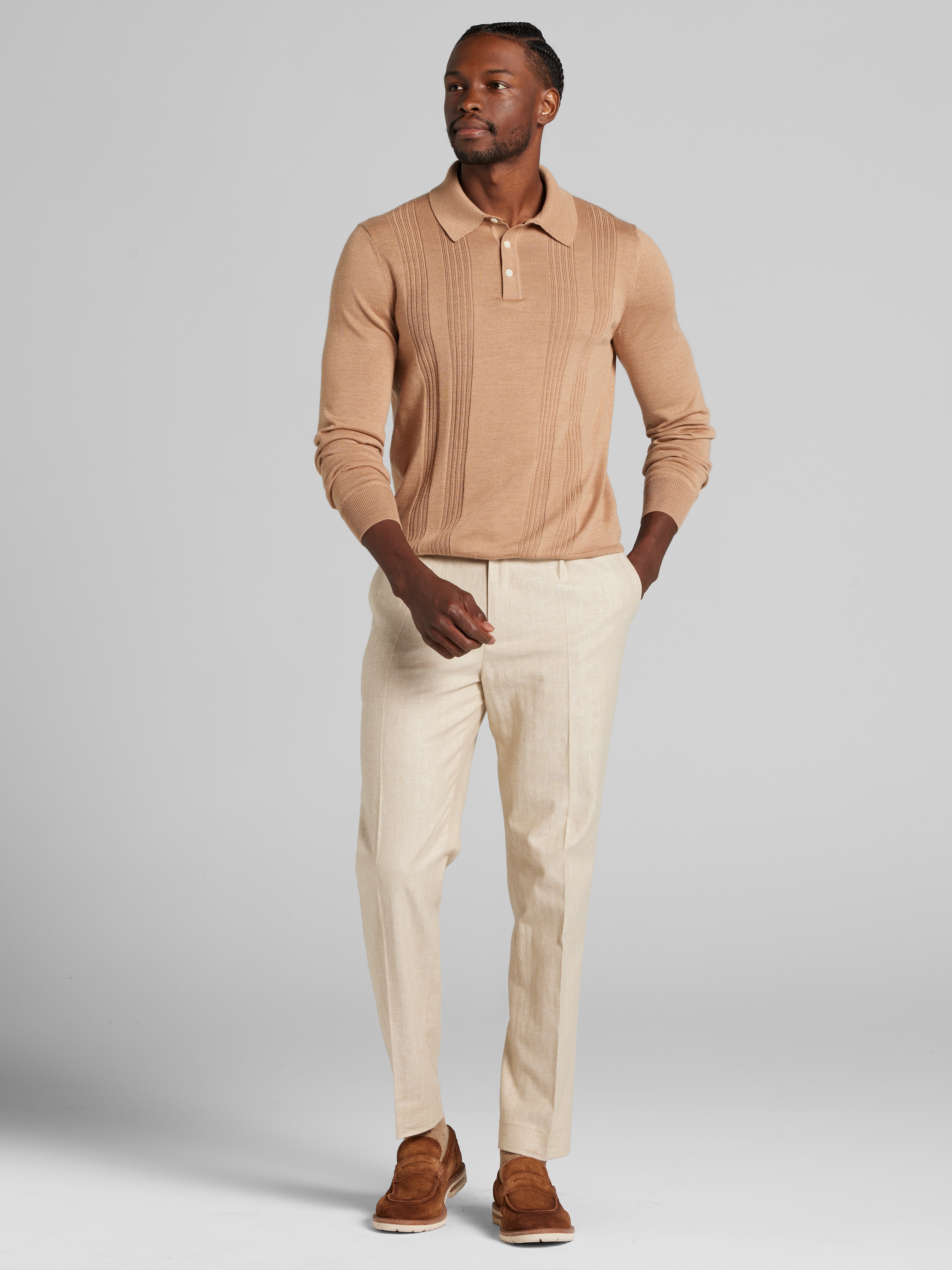 Modern Fit Stitch Panel Merino Wool Sweater