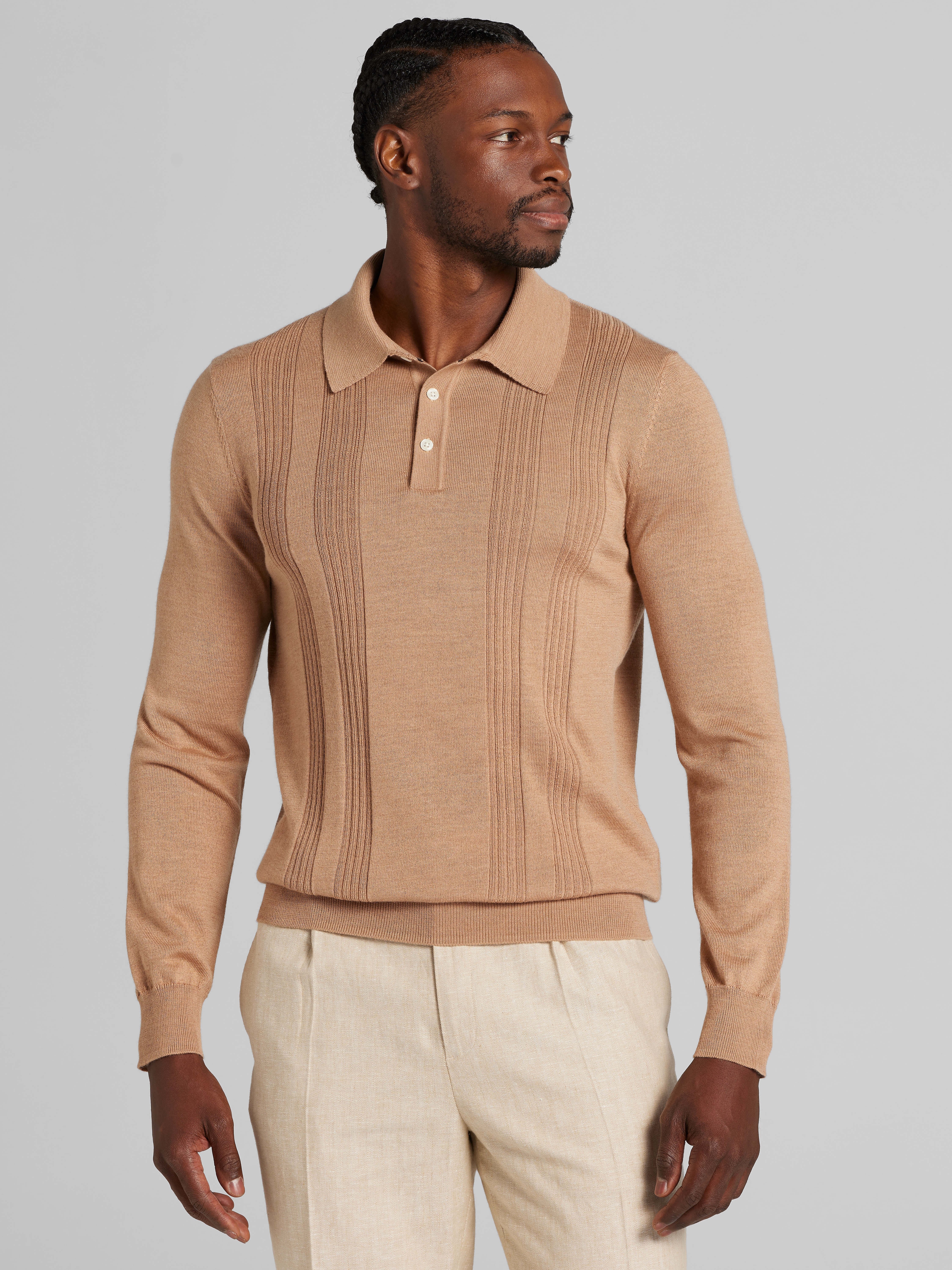 Modern Fit Stitch Panel Merino Wool Sweater
