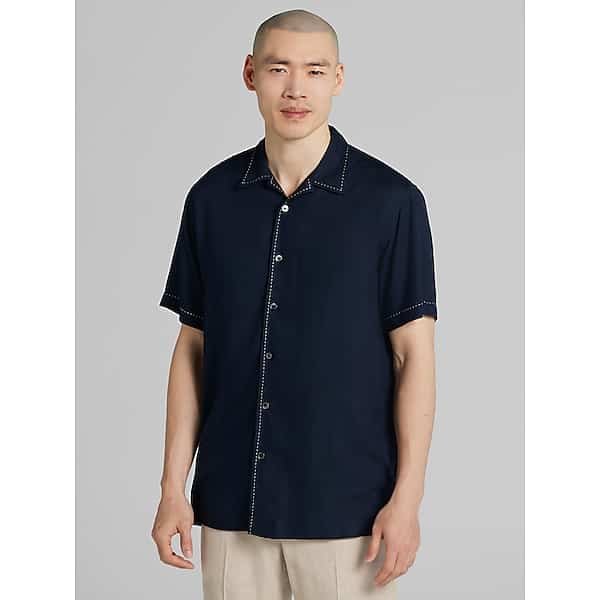 Pronto Uomo Big & Tall Men's Modern Fit Short Sleeve Camp Shirt Navy - Size: 3XLT - Only Available at Men's Wearhouse TMW6B7K50901