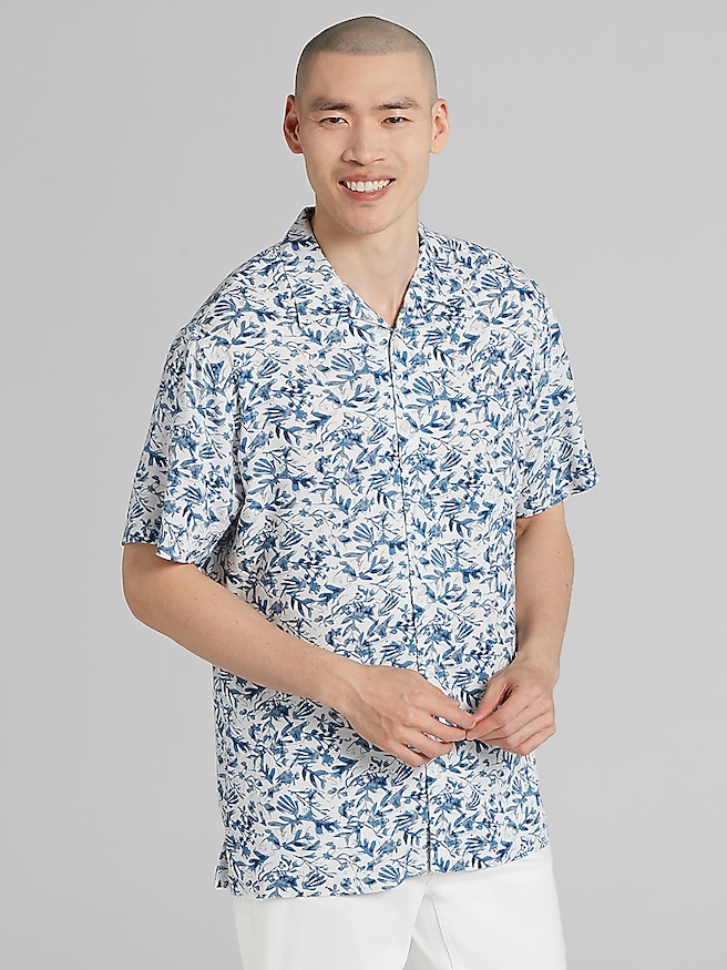 Pronto Uomo Big & Tall Men's Modern Fit Camp Shirt , Med Blue