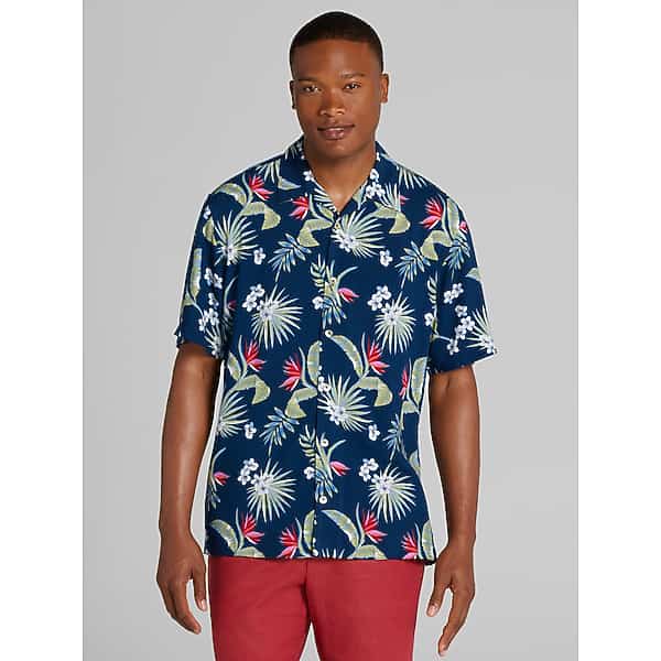 Pronto Uomo Big & Tall Men's Modern Fit Camp Shirt Navy - Size: 1X - Only Available at Men's Wearhouse TMW6B8C50101
