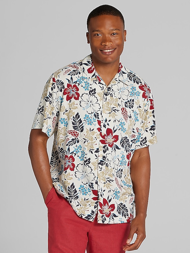 Pronto Uomo Big & Tall Men's Modern Fit Camp Shirt , Multi