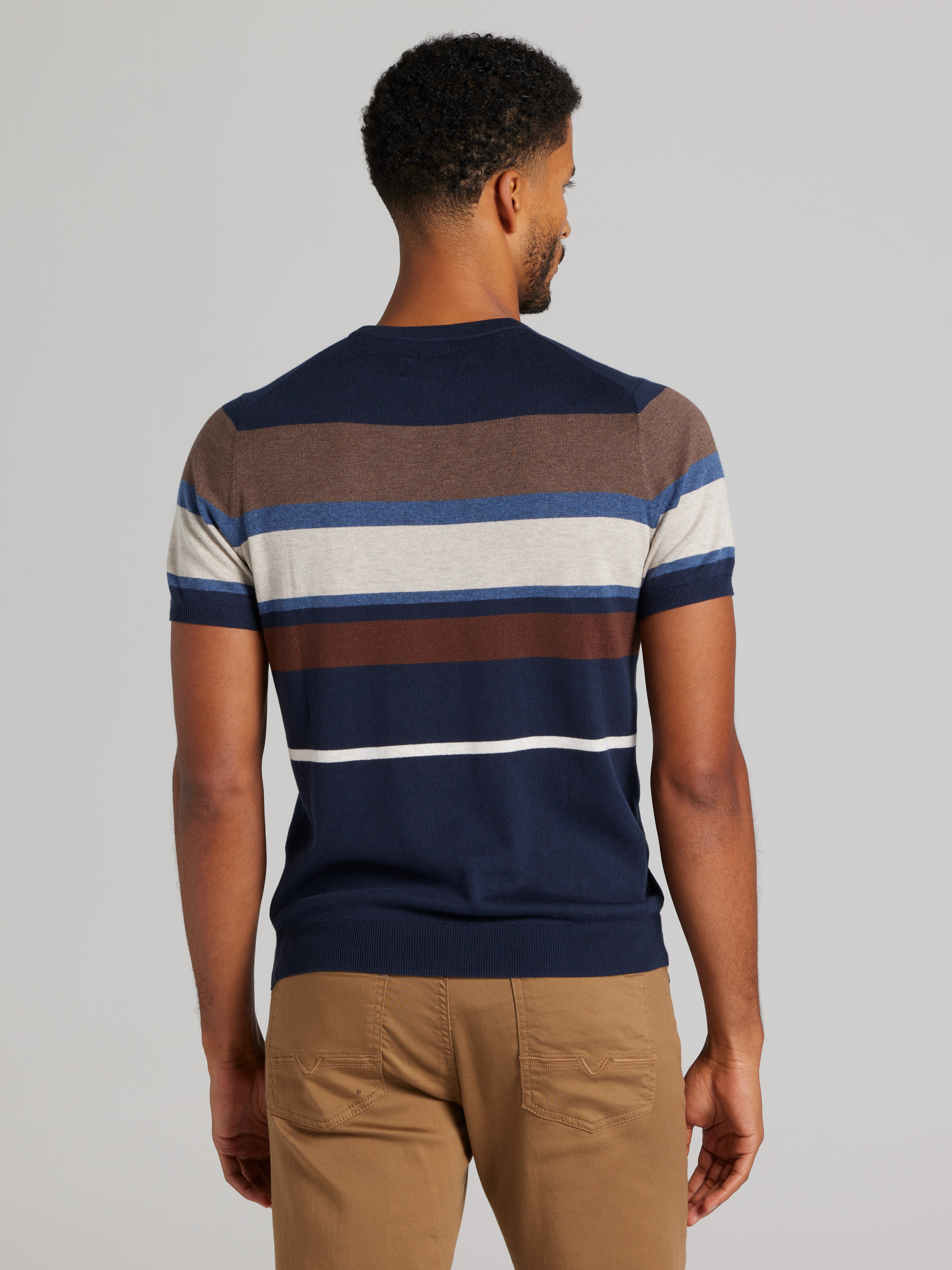 Modern Fit Multistripe Short Sleeve Sweater