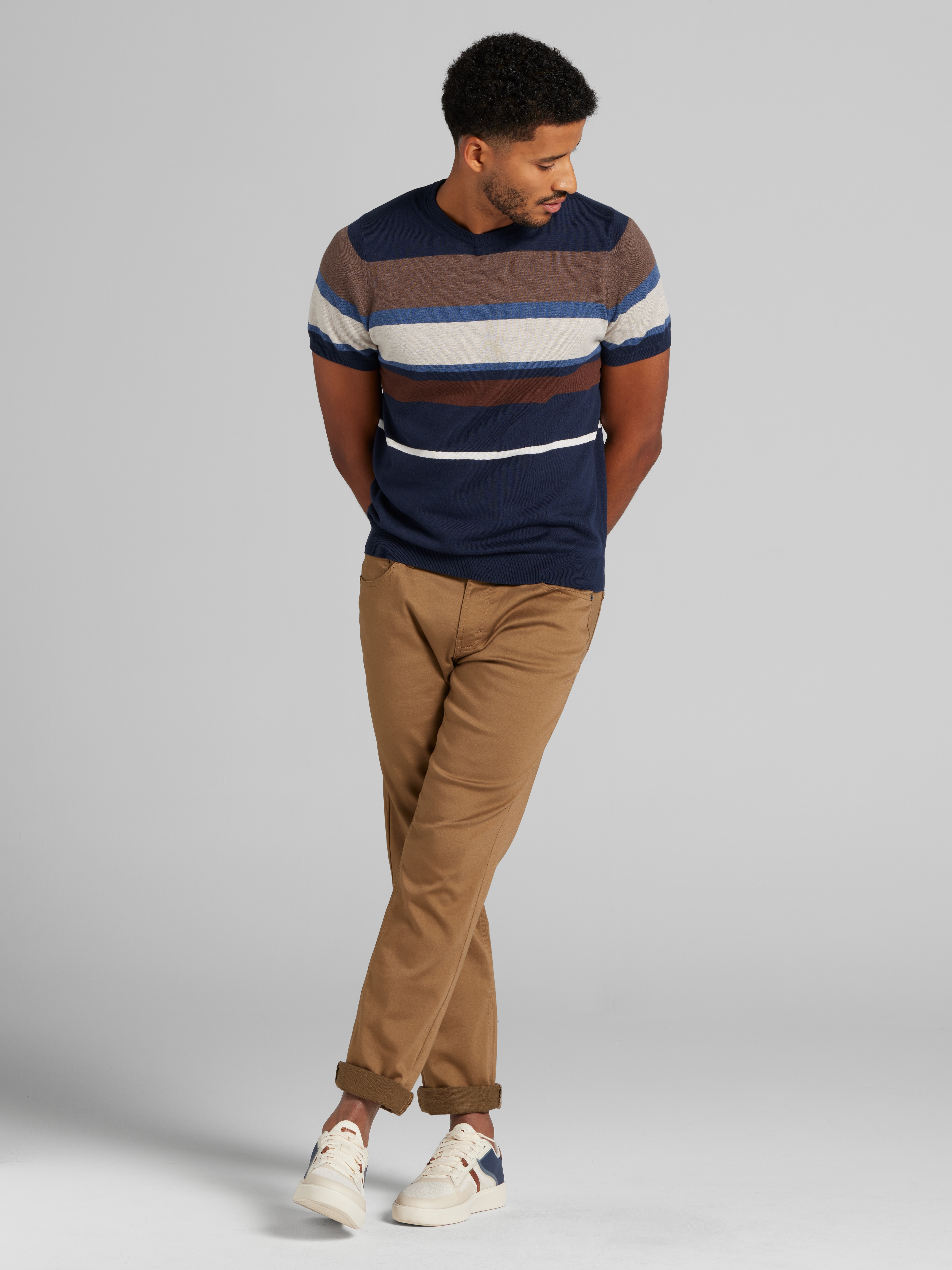 Modern Fit Multistripe Short Sleeve Sweater