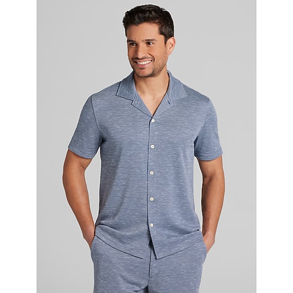 Joseph Abboud Big & Tall Men's Modern Fit Pique Knit Camp Shirt Navy - Size: 4X TMW6B8R50801