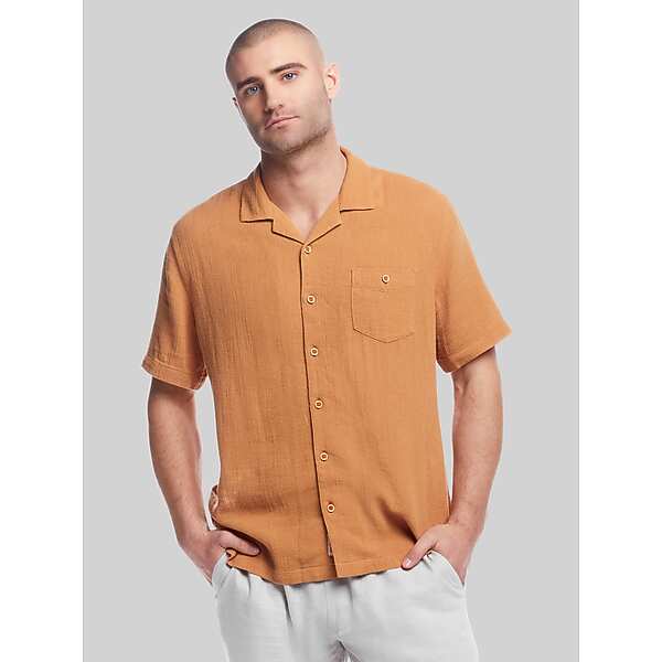 Weatherproof Vintage Men's Classic Fit Short Sleeve Camp Shirt Gold - Size: XXL TMW6BHZ50013