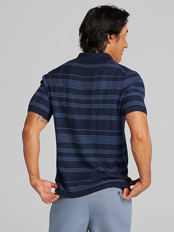 Joseph Abboud Textured Plaid Stripe Johnny Polo Sweater