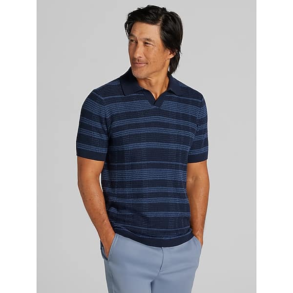 Joseph Abboud Men's Textured Plaid Stripe Johnny Polo Sweater Navy - Size: 4XLT TMW6B8V51001