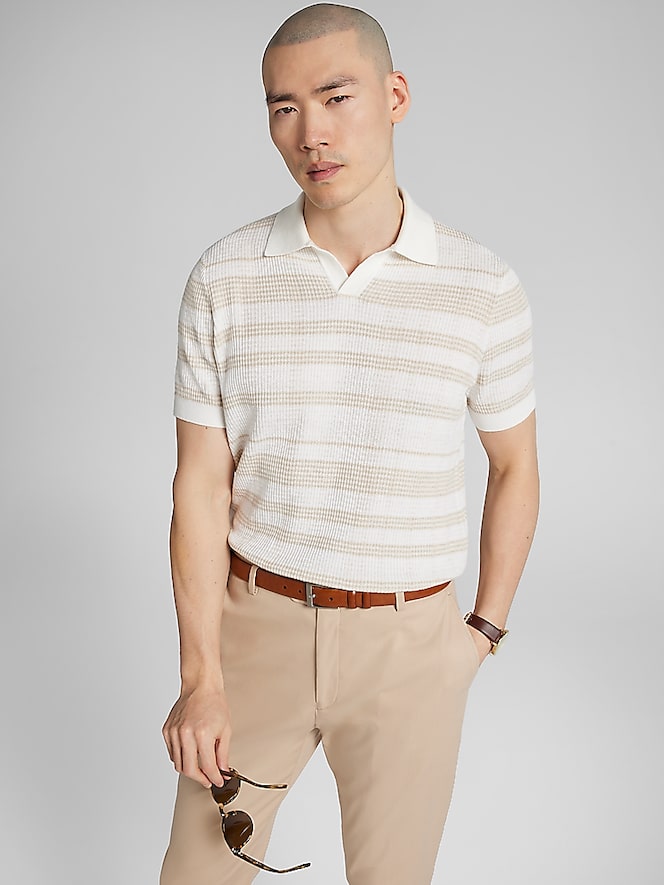Joseph Abboud Textured Plaid Stripe Johnny Polo Sweater