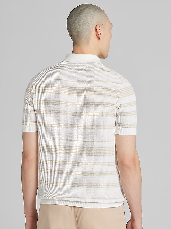 Joseph Abboud Textured Plaid Stripe Johnny Polo Sweater