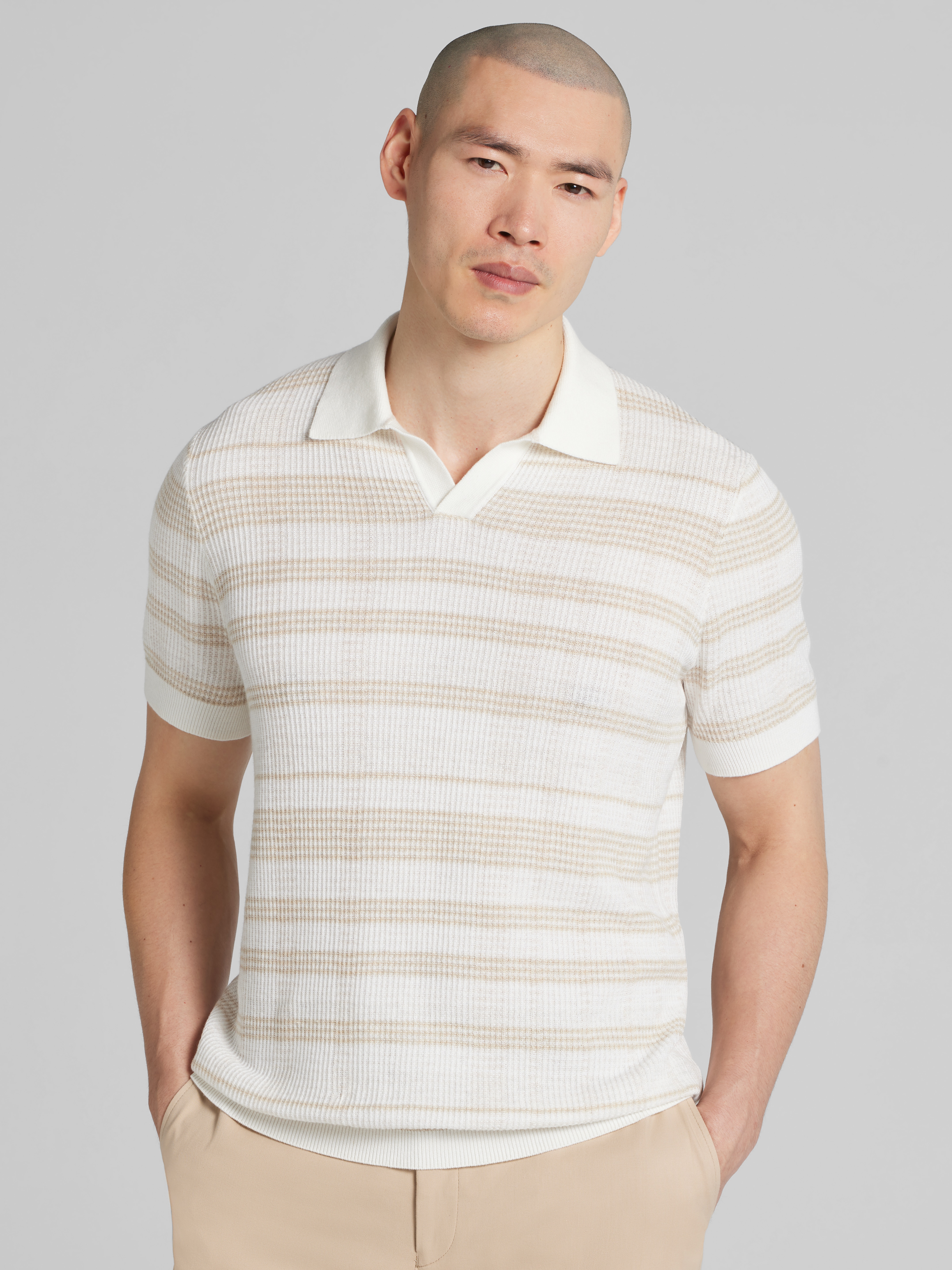 Textured Plaid Stripe Johnny Polo Sweater