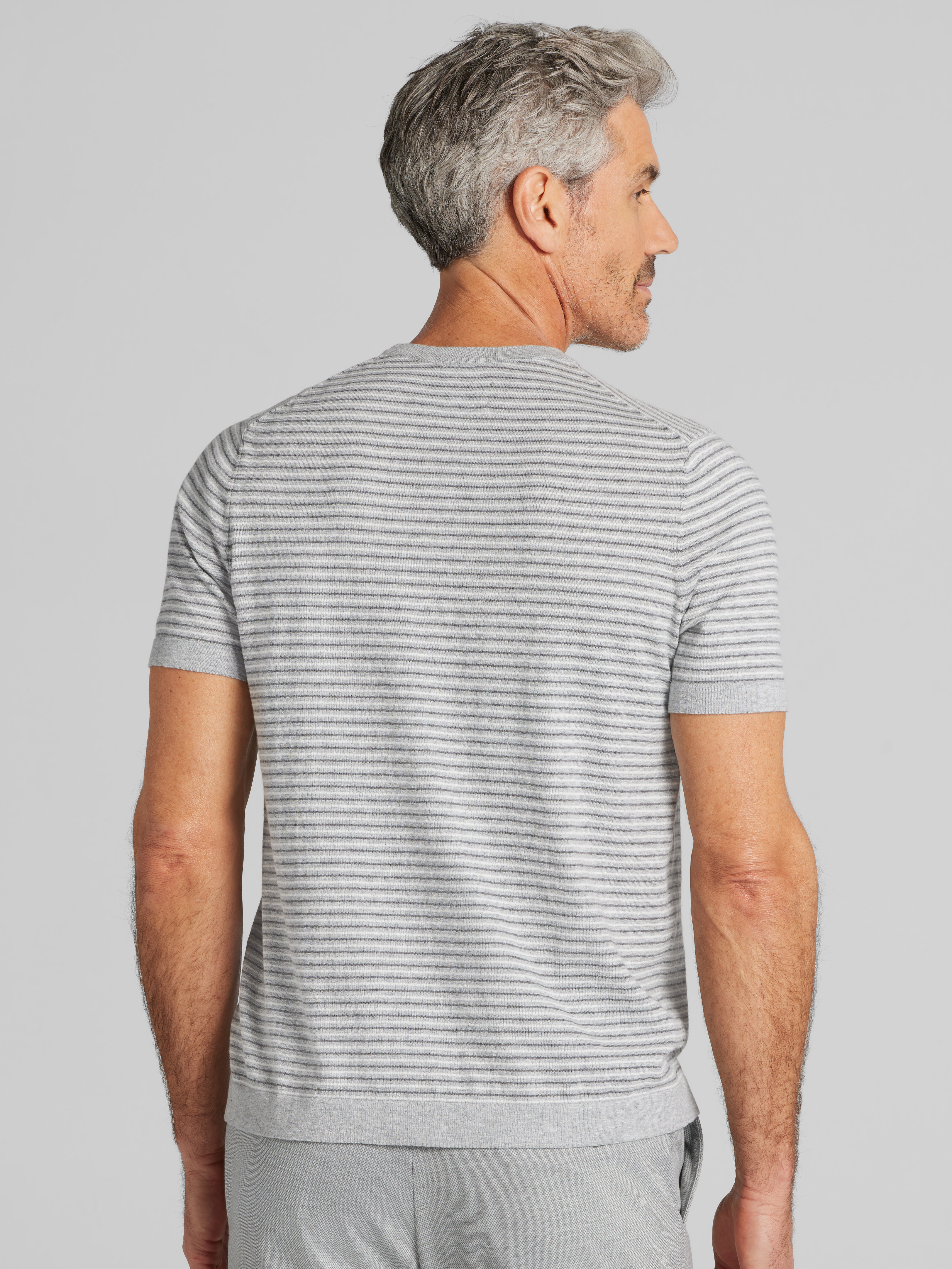 Modern Fit Heathered Stripe Crewneck Sweater