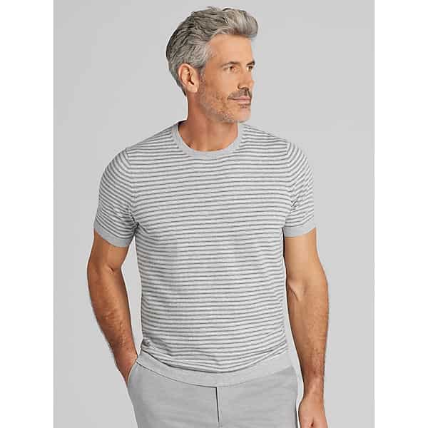 Joseph Abboud Big & Tall Men's Modern Fit Heathered Stripe Crewneck Sweater Grey - Size: 2X