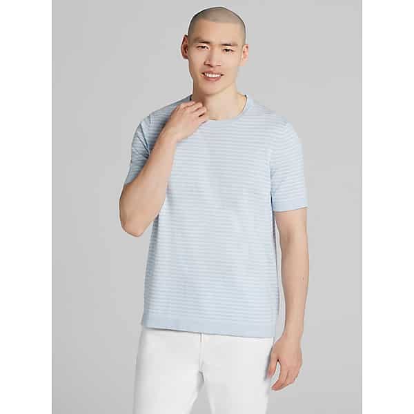 Joseph Abboud Men's Modern Fit Heathered Stripe Crewneck Sweater Light Blue - Size: 2X TMW6BHL50293