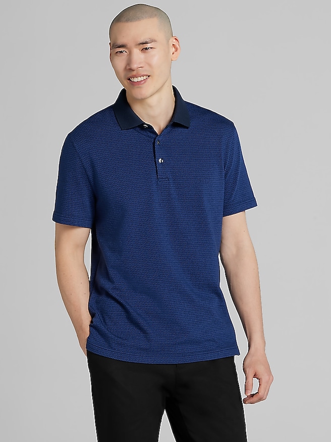 Joseph Abboud Men's Modern Fit Basketweave Jacquard Polo , Navy / Blue