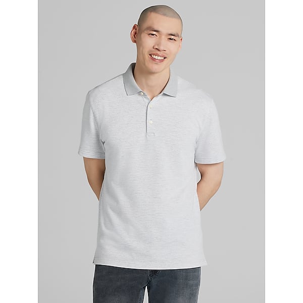 Joseph Abboud Men's Modern Fit Basketweave Jacquard Polo Light Grey - Size: 4X