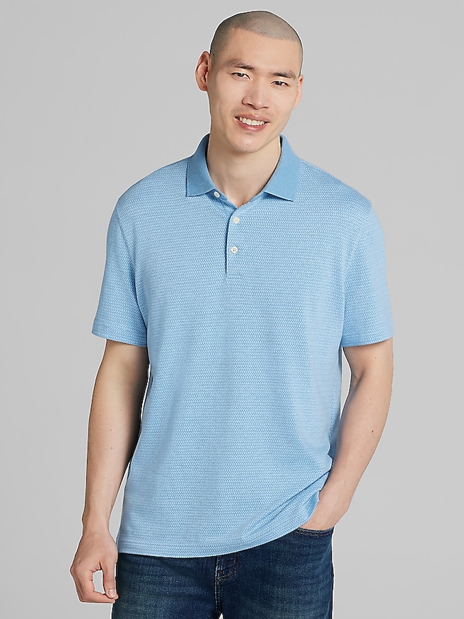 Joseph Abboud Men's Modern Fit Basketweave Jacquard Polo , Lt Blue