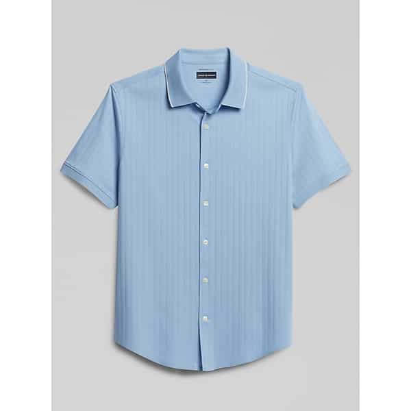 Joseph Abboud Men's Modern Fit Breathable Short Sleeve Button Up Shirt Lt Blue - Size: Small