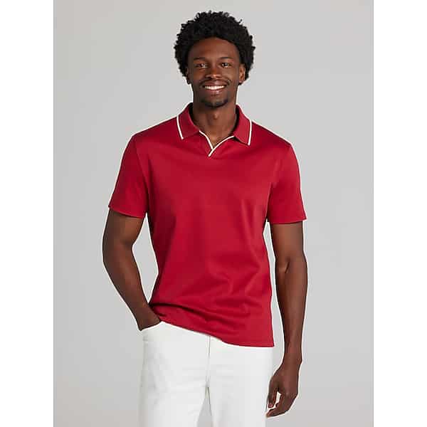 Joseph Abboud Big & Tall Men's Modern Fit Luxe Mini Stripe Johnny Polo Spiced Red - Size: 2XLT TMW6B9L50711