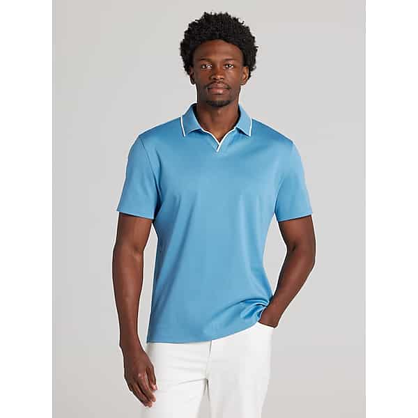 Joseph Abboud Big & Tall Men's Modern Fit Luxe Mini Stripe Johnny Polo Turquoise - Size: LT TMW6B9L50535