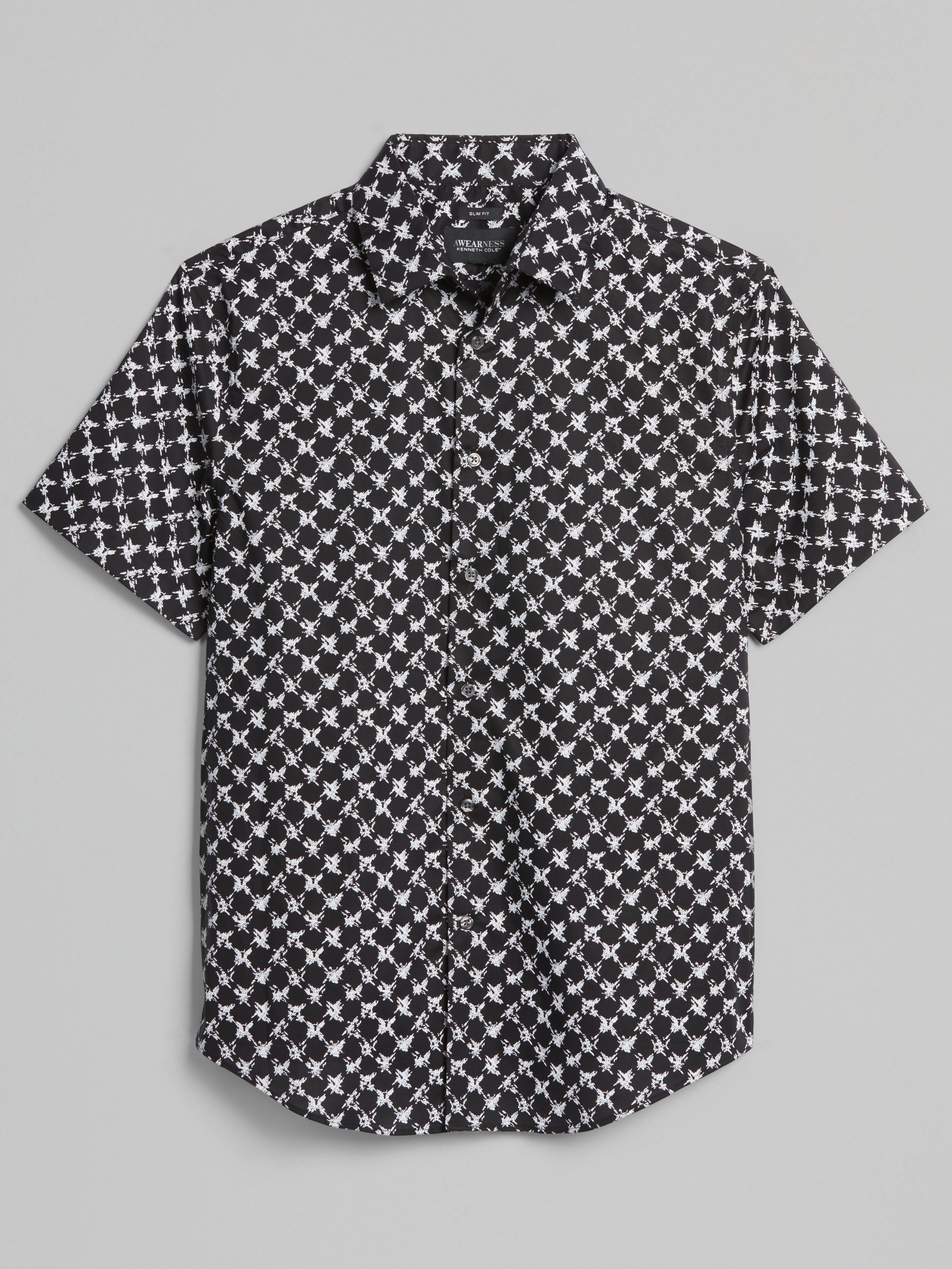CHILLFLEX Slim Fit 4-Way Stretch Abstract Grid Short Sleeve Button Up Shirt
