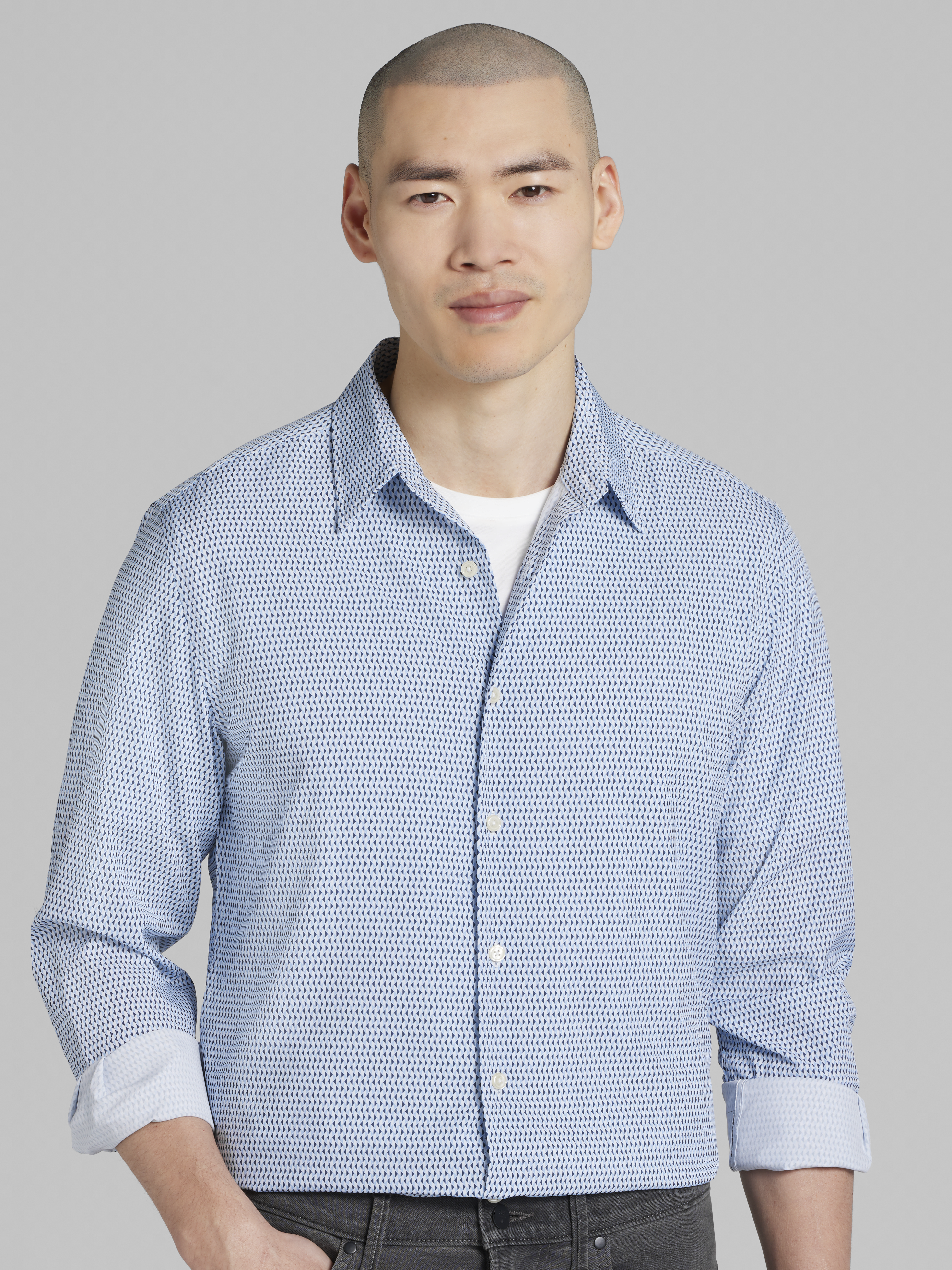 Slim Fit Vertical Triangles 4-Way Stretch Button Up Shirt
