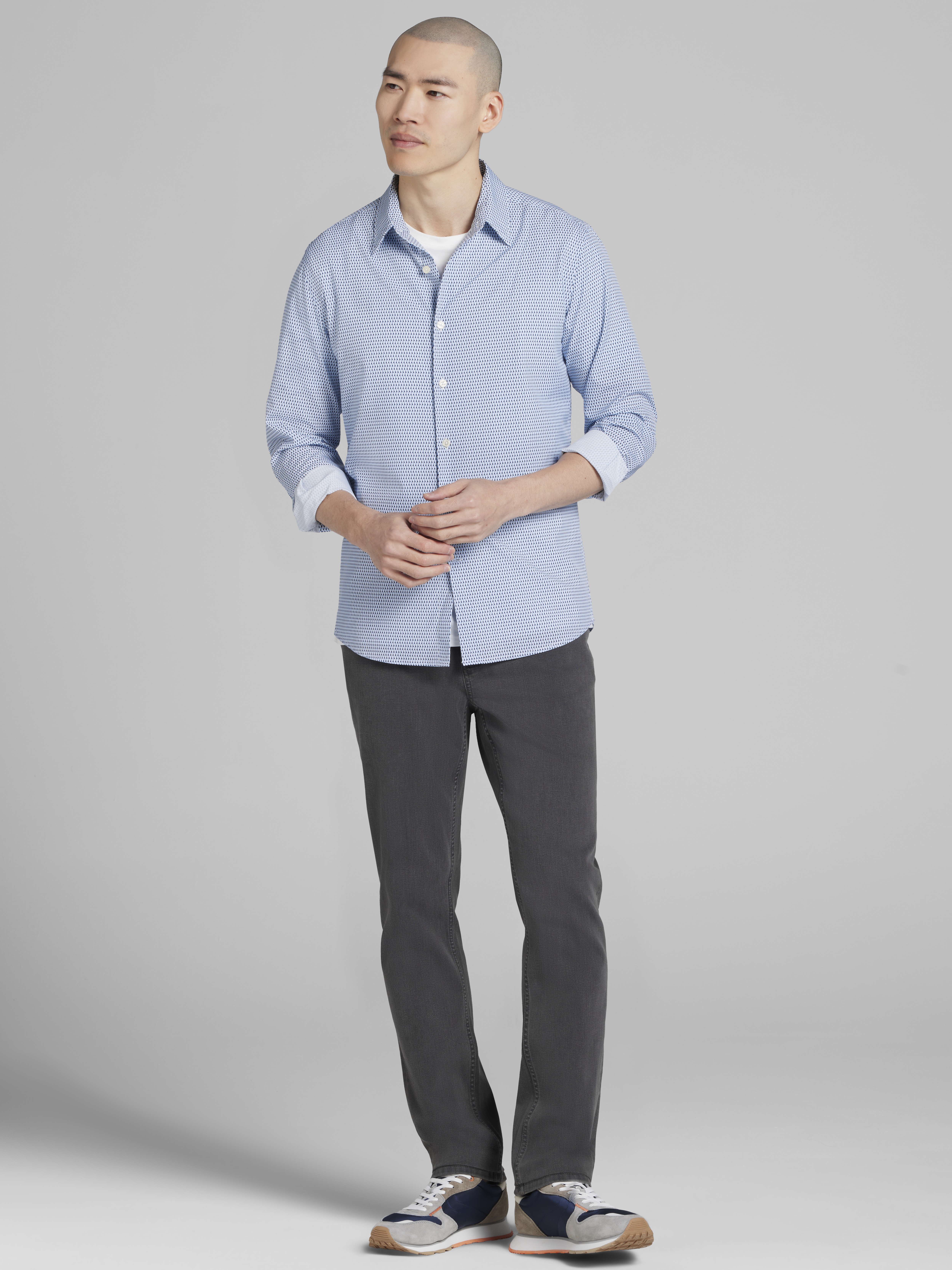 Slim Fit Vertical Triangles 4-Way Stretch Button Up Shirt