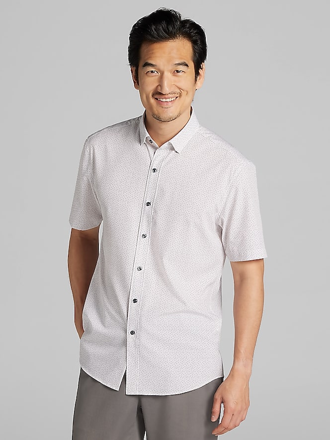 Awearness Kenneth Cole Slim Fit 4-Way Stretch Short Sleeve Button Up Shirt