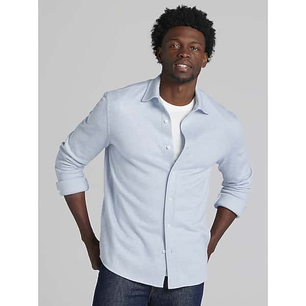 Joseph Abboud Big & Tall Men's Modern Fit Heathered Twill Overshirt Light Blue - Size: 1X TMW6BAB50193