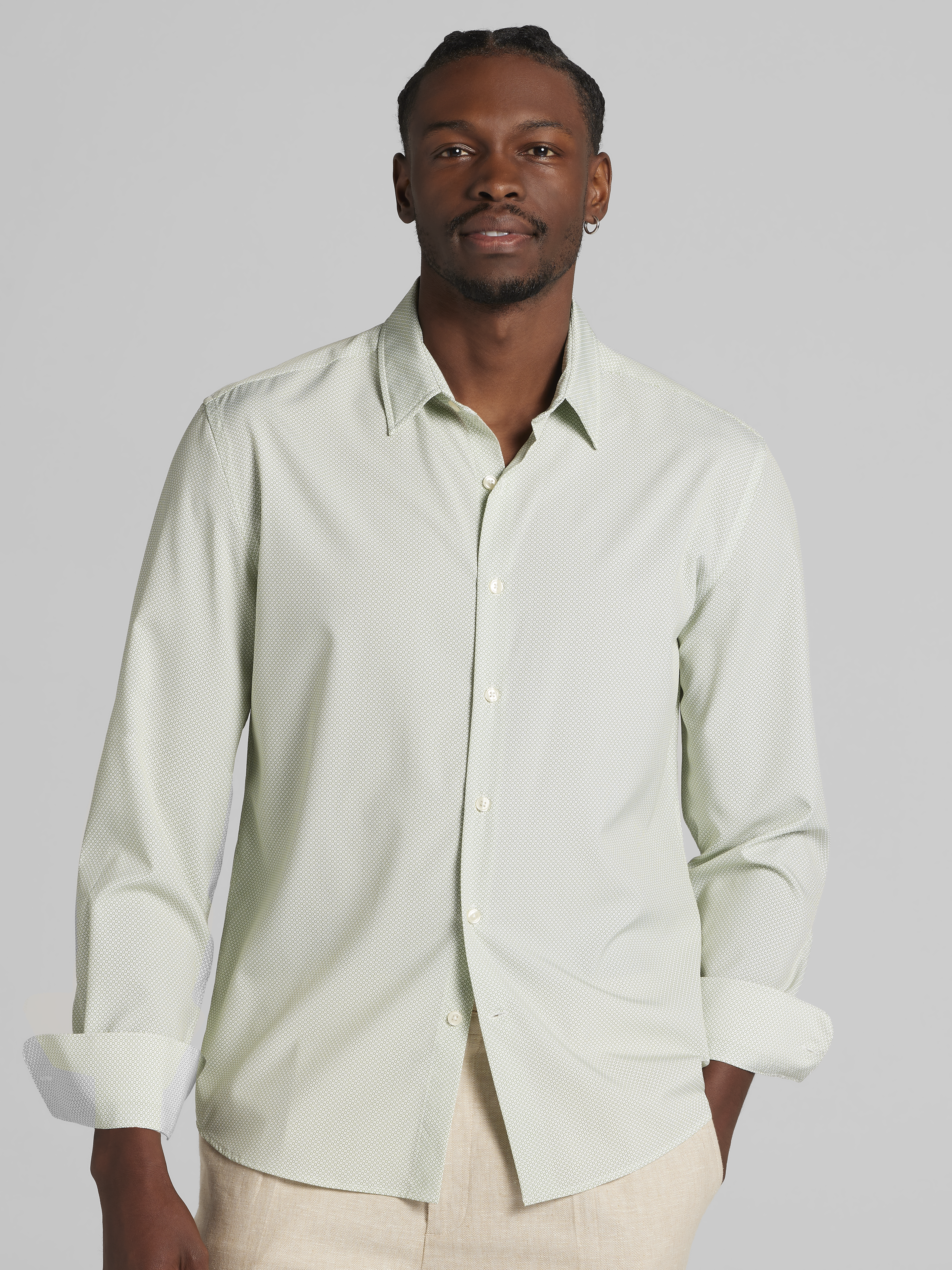 Modern Fit 4-Way Stretch Mini Circles Button Up Shirt