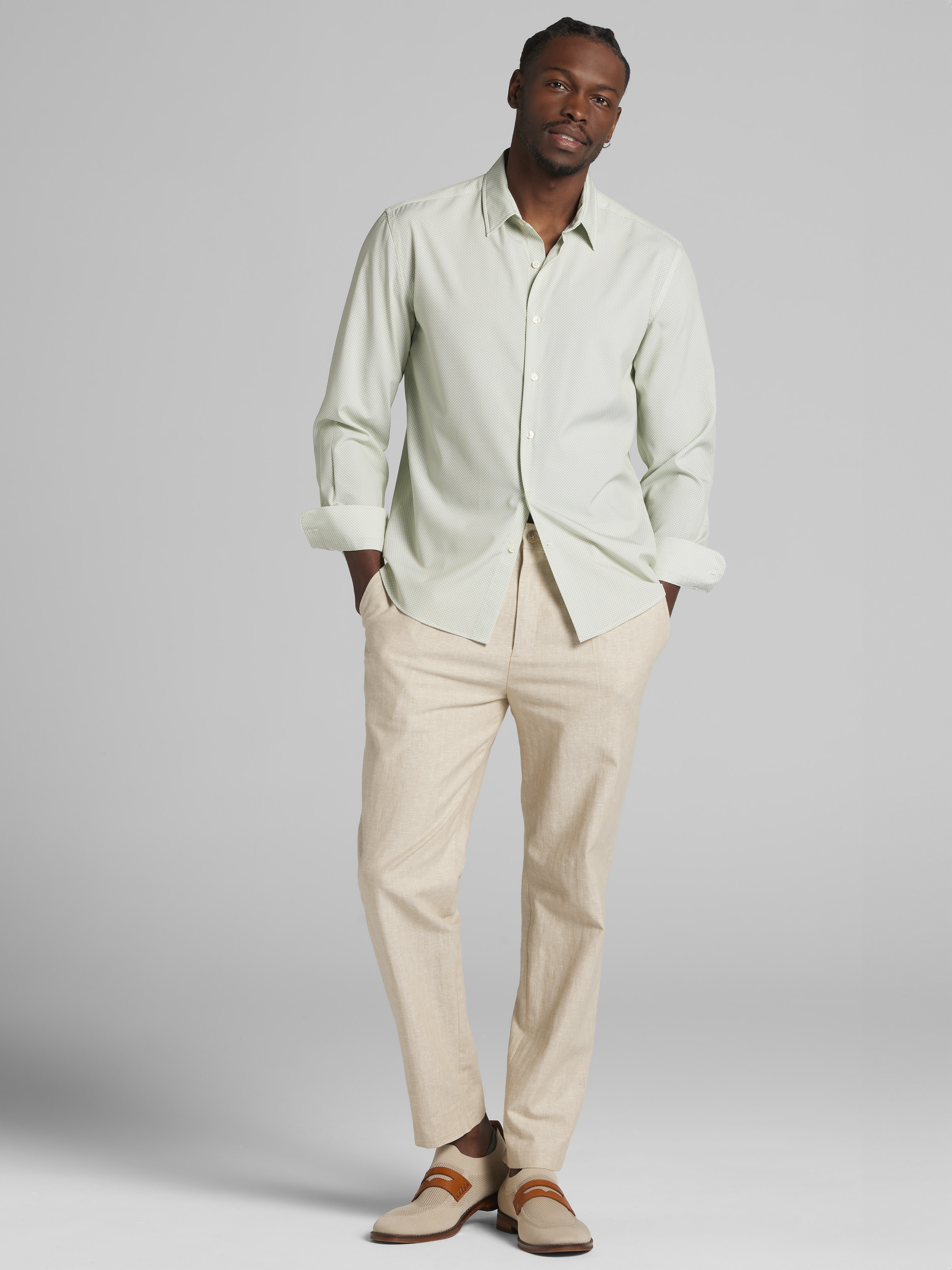 Modern Fit 4-Way Stretch Mini Circles Button Up Shirt