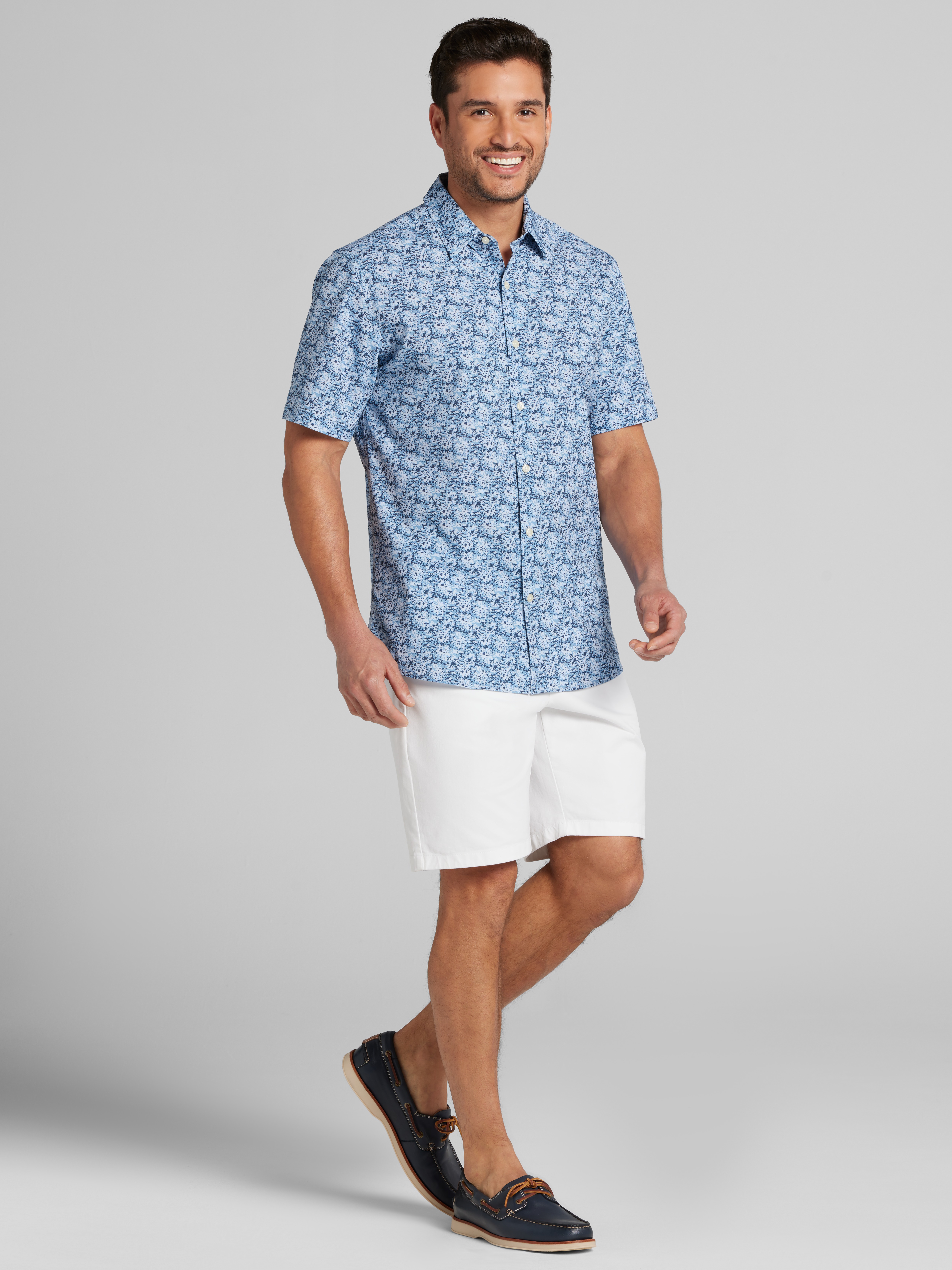 Modern Fit Short Sleeve 4-Way Stretch Button Up Shirt