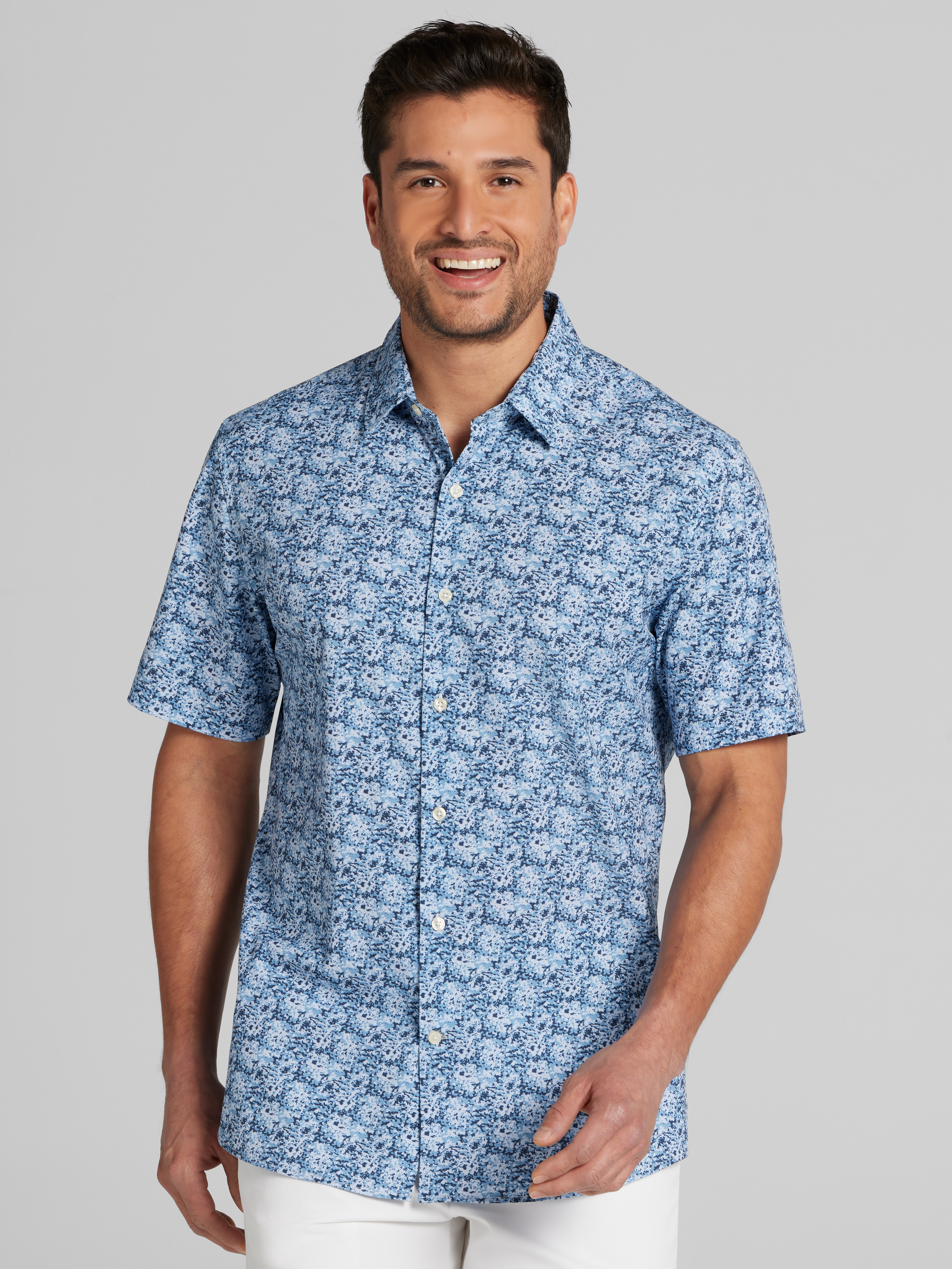 Modern Fit Short Sleeve 4-Way Stretch Button Up Shirt