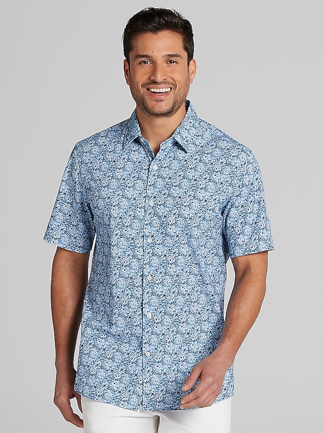Pronto Uomo Big & Tall Men's Modern Fit 4-Way Stretch Button Up Shirt , Blue/Navy