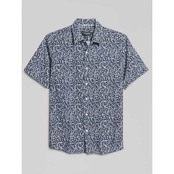 Pronto Uomo Big & Tall Men's Modern Fit 4-Way Stretch Button Up Shirt Navy/White - Size: 3X - Only Available at Men's Wearhouse TMW6BAY50301