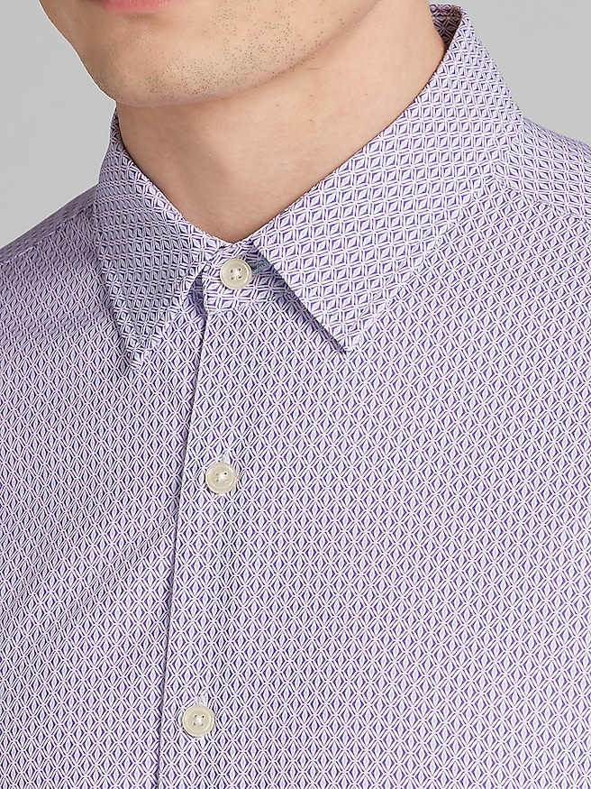 Pronto Uomo Big & Tall Men's Modern Fit 4-Way Stretch Button Up Shirt , Purple/Lt Blue