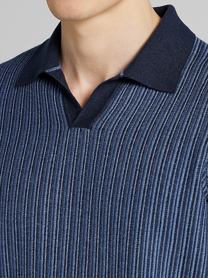 Joseph Abboud Vertical Stripe Johnny Collar Short Sleeve Polo Sweater