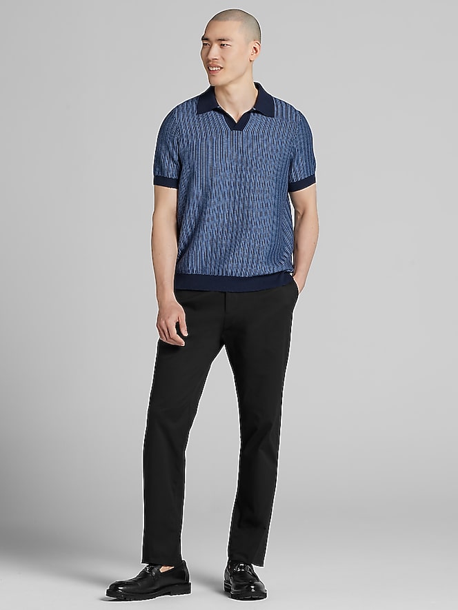 Joseph Abboud Vertical Stripe Johnny Collar Short Sleeve Polo Sweater