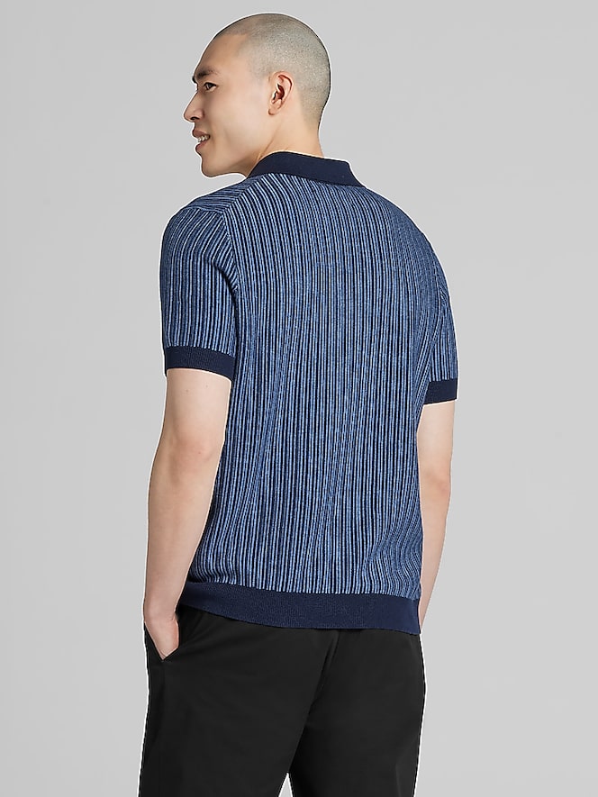 Joseph Abboud Vertical Stripe Johnny Collar Short Sleeve Polo Sweater