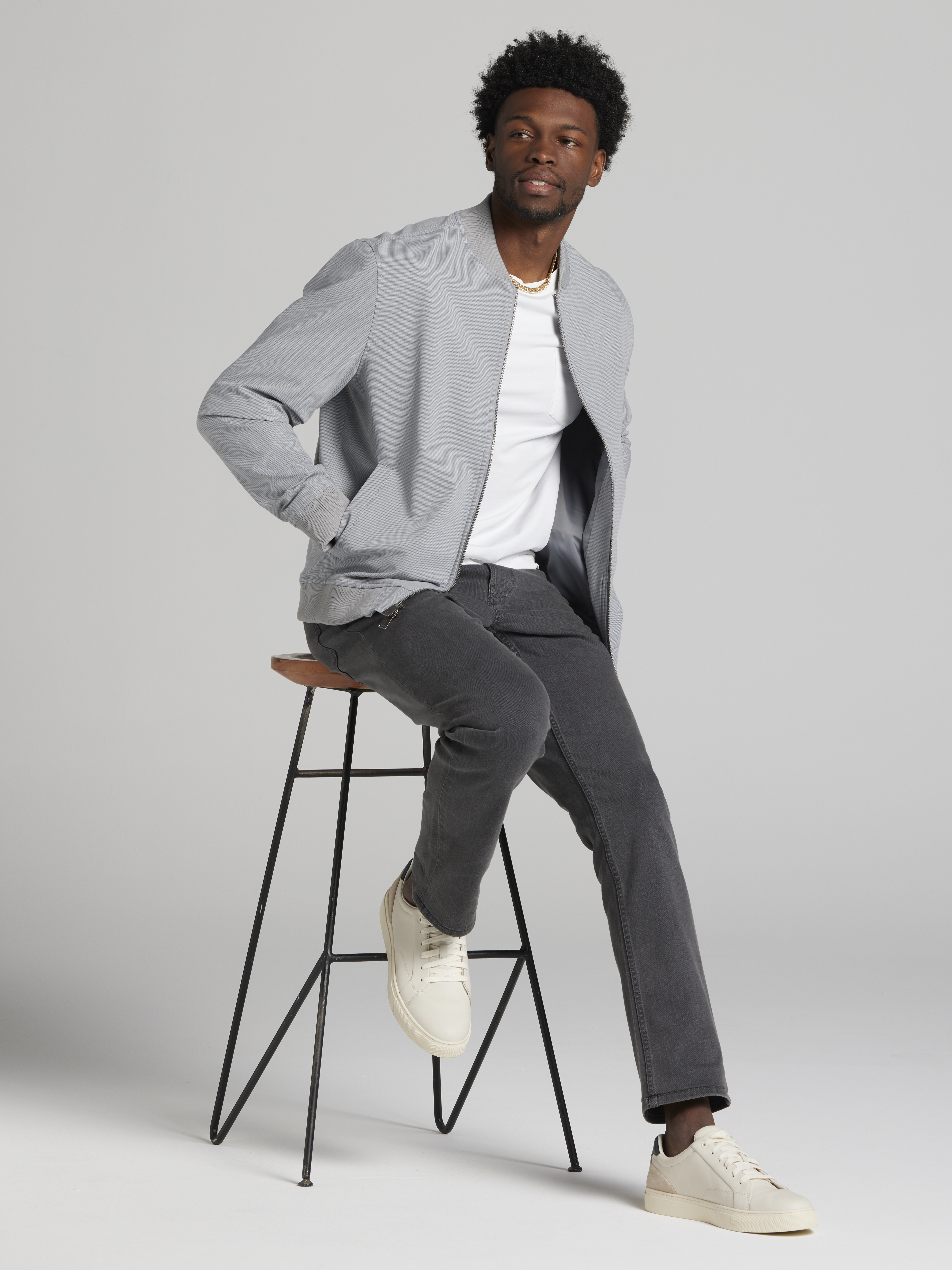 Modern Fit Mini Check Bomber Jacket