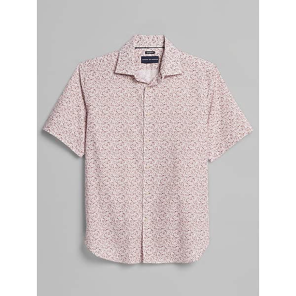 Joseph Abboud Big & Tall Men's Modern Fit Mini Leaf Camp Shirt Sequoia - Size: 3X TMW6BBT50324
