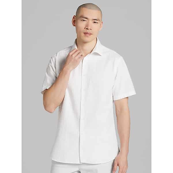 Joseph Abboud Big & Tall Men's Modern Fit Seersucker Short Sleeve Button Up Shirt White - Size: XXL