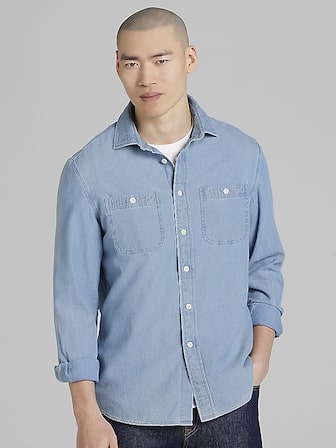 Modern Fit Linen Blend Button Up Shirt