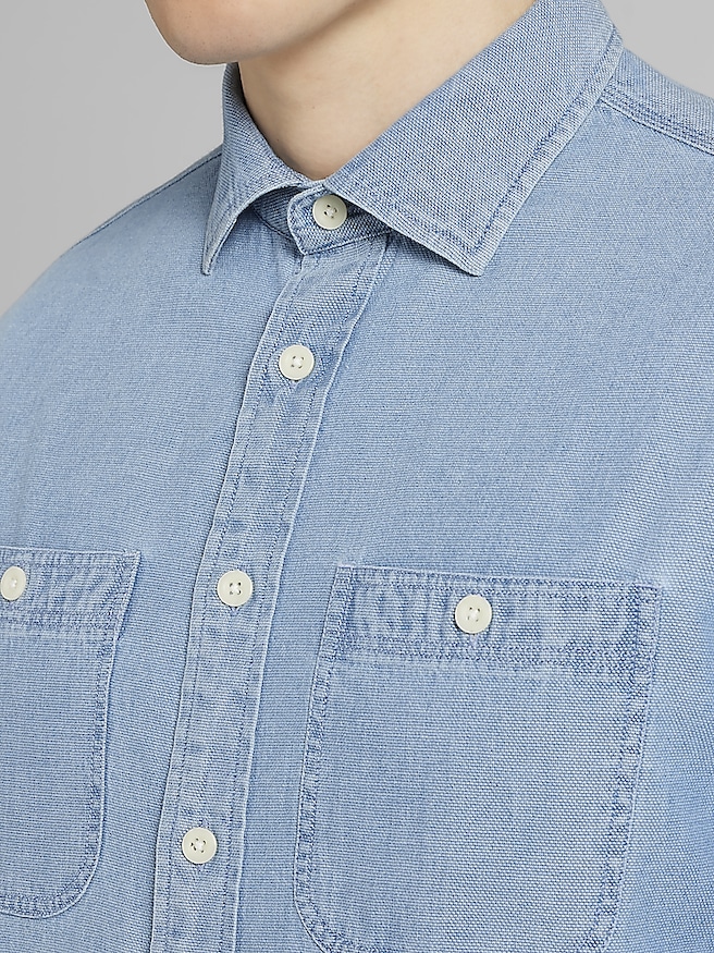 Joseph Abboud Big & Tall Men's Modern Fit , Chambray / Blue Button Up Shirt , Chambray / Blue