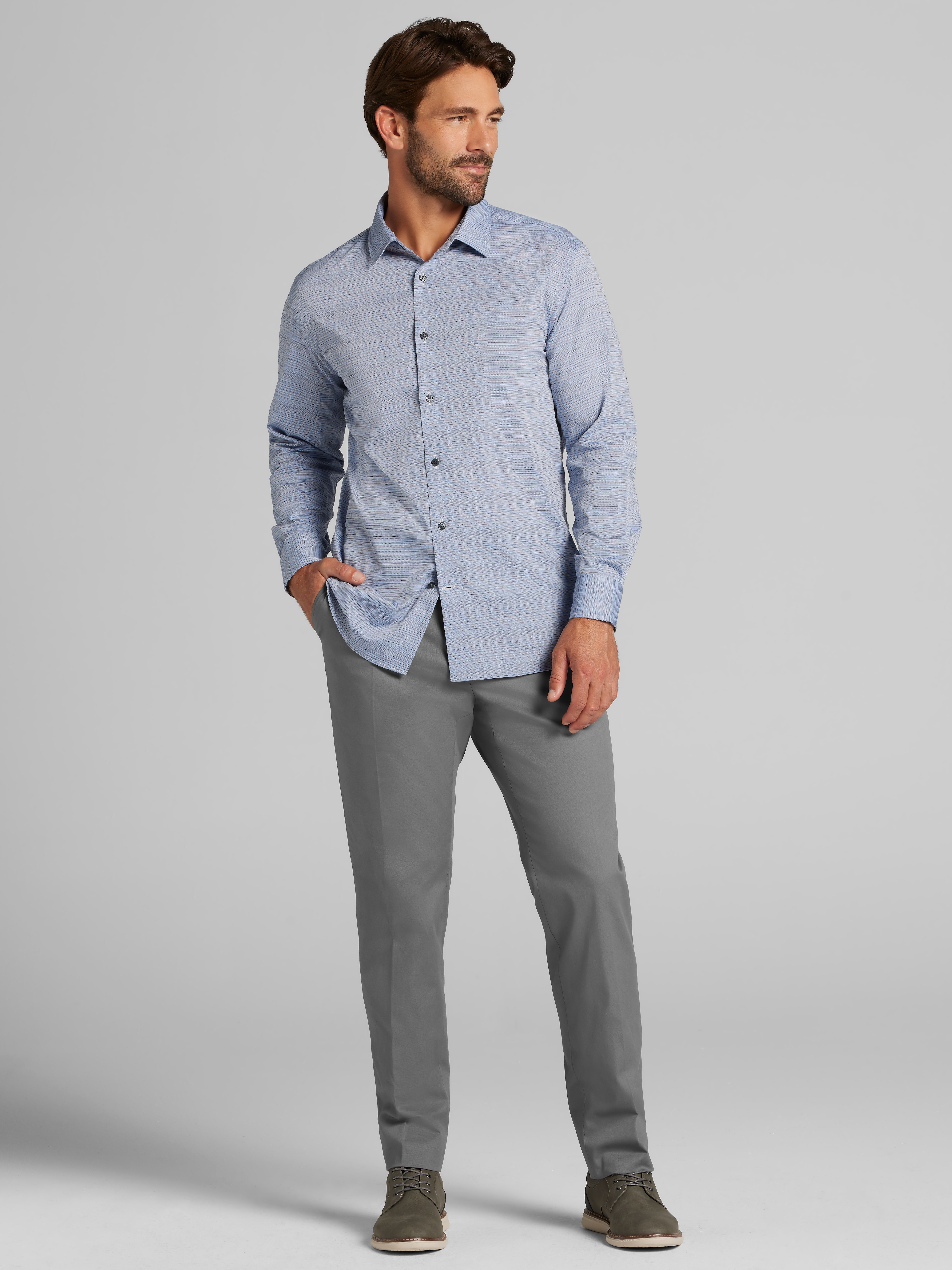 Slim Fit Spread Collar Button Up Shirt