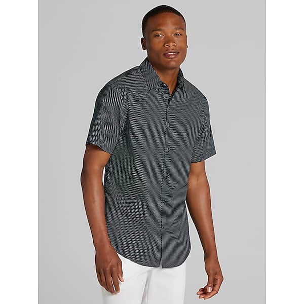 Awearness Kenneth Cole Big & Tall Men's Slim Fit Short Sleeve Button Up Shirt Black - Size: 2XLT